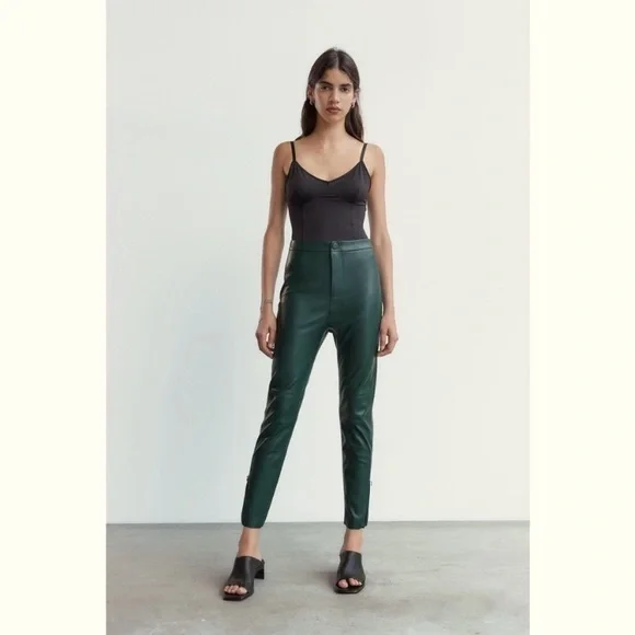 New Zara Forest Green Faux Leather Skinny Legging Pants Size L Wtags green⭐️⭐️⭐️ - Picture 3 of 17